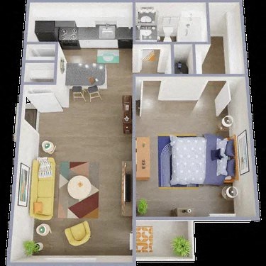 Floor plan for 1 bed, 1 bath, 680 sqft